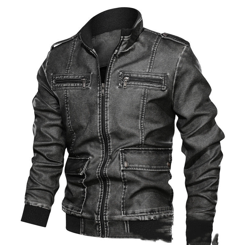 best Men's Lapel Solid Color 3D Pu Leather Jacket 0 shop online at M2K Trends for