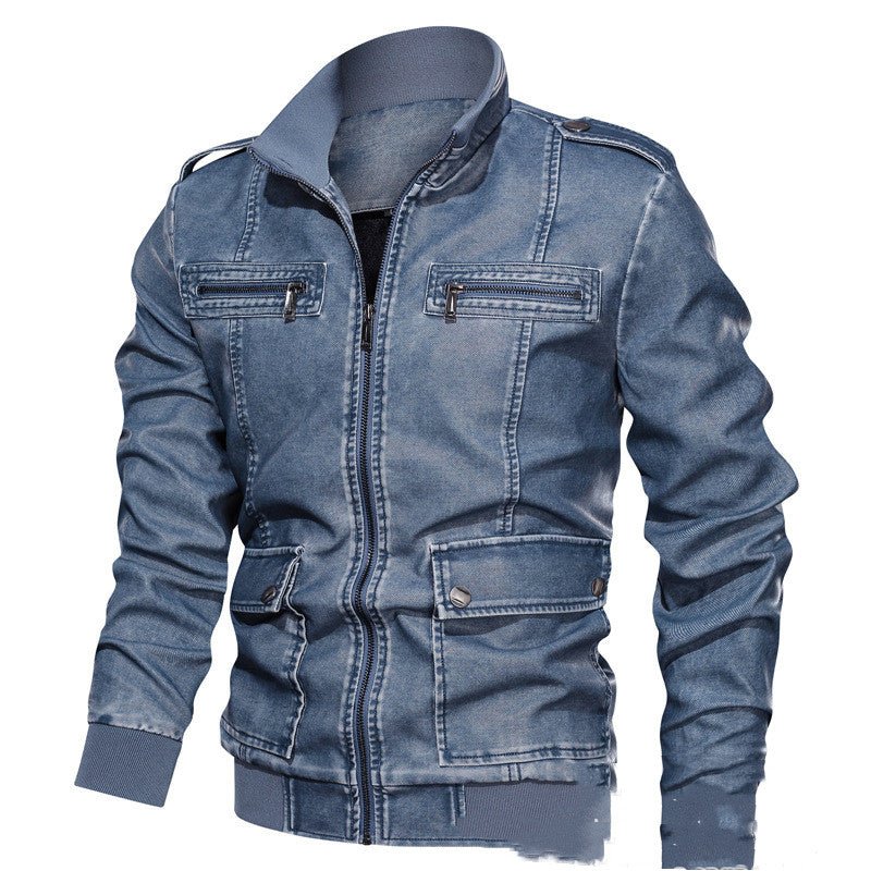 best Men's Lapel Solid Color 3D Pu Leather Jacket 0 shop online at M2K Trends for