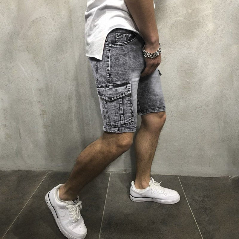 best Men's Pocket Denim Shorts Zipper Slim Stretch Five Point Pants Men Clothing shop online at M2K Trends for men shorts