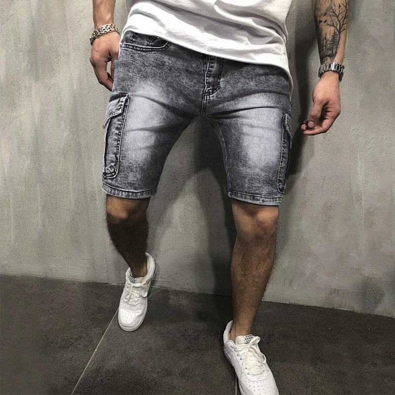 best Men's Pocket Denim Shorts Zipper Slim Stretch Five Point Pants Men Clothing shop online at M2K Trends for men shorts