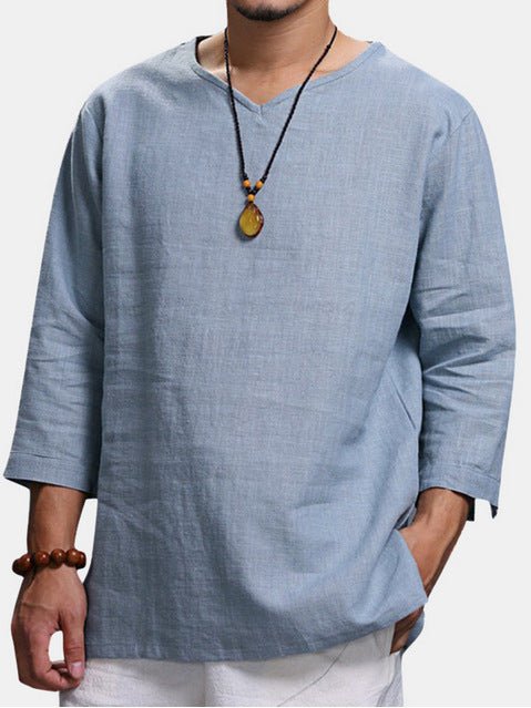 best Men's Shirt With Three-quarter Sleeves And Fitted Stand-up Collar Shirts & Tops shop online at M2K Trends for men shirt