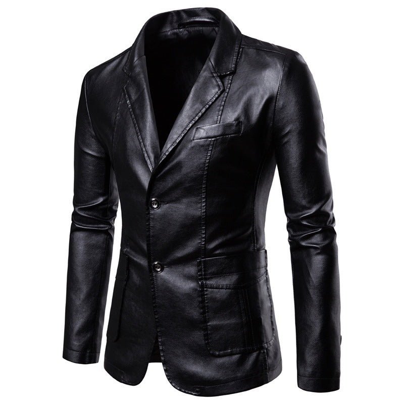 best Men's Slim Lapel All-match PU Small Suit Men's Lapel Leather Suit Leather Jacket 0 shop online at M2K Trends for