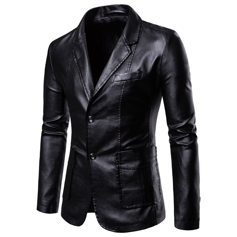 best Men's Slim Lapel All-match PU Small Suit Men's Lapel Leather Suit Leather Jacket 0 shop online at M2K Trends for