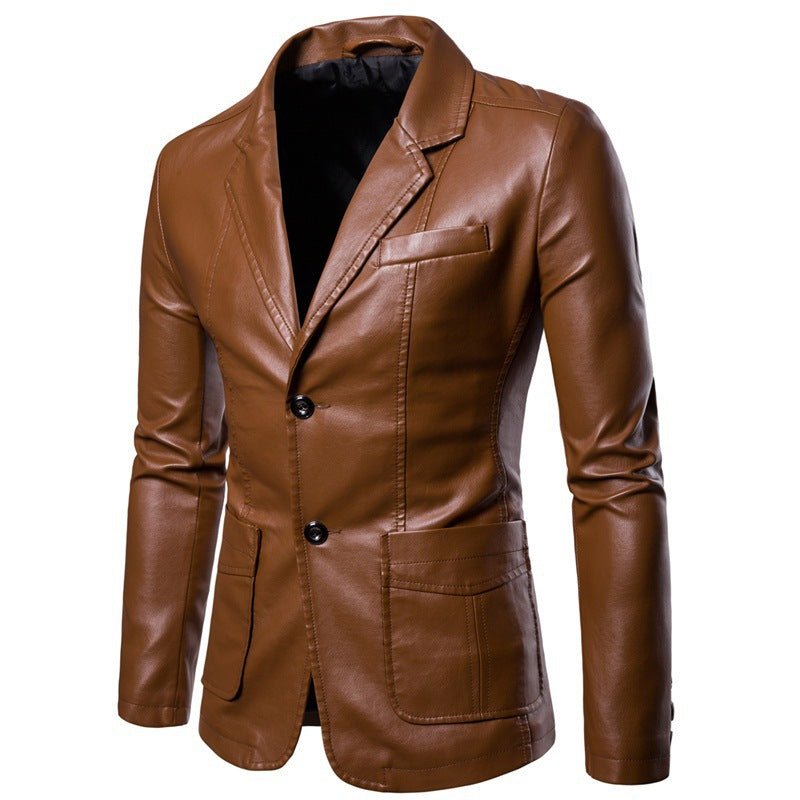 best Men's Slim Lapel All-match PU Small Suit Men's Lapel Leather Suit Leather Jacket 0 shop online at M2K Trends for