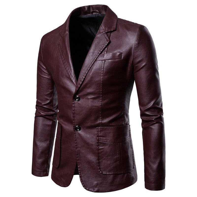 best Men's Slim Lapel All-match PU Small Suit Men's Lapel Leather Suit Leather Jacket 0 shop online at M2K Trends for