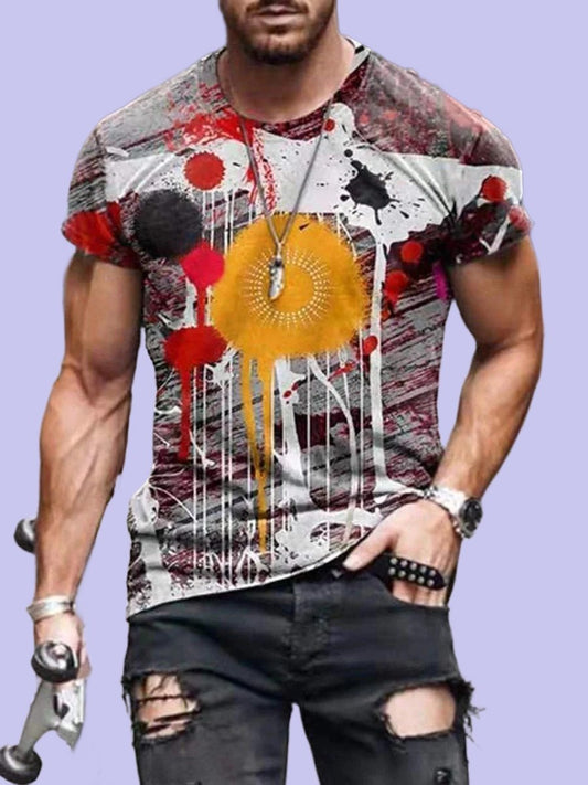 best Mens Street Casual Trend Abstract Painting Print Short-Sleeved T-Shirt 0 shop online at M2K Trends for