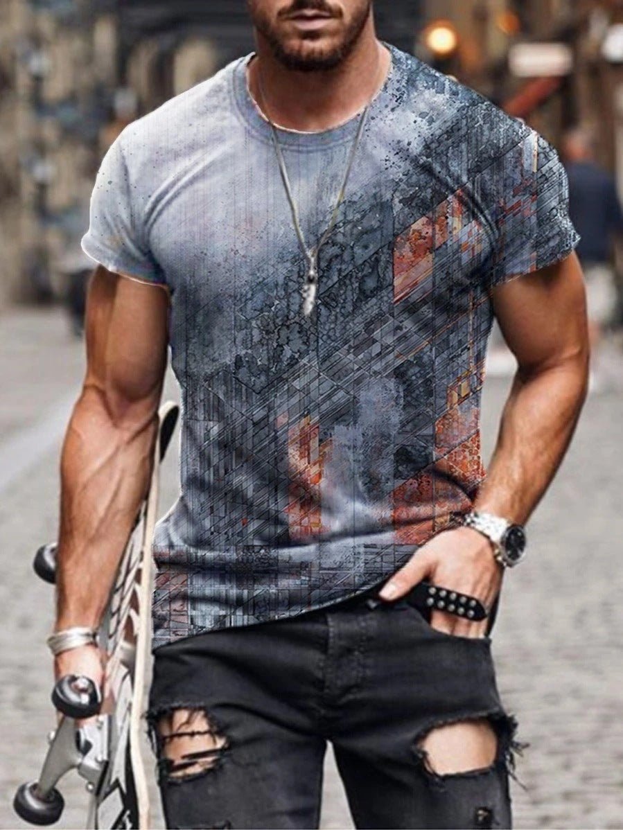 best Mens Street Casual Trend Abstract Painting Print Short-Sleeved T-Shirt 0 shop online at M2K Trends for