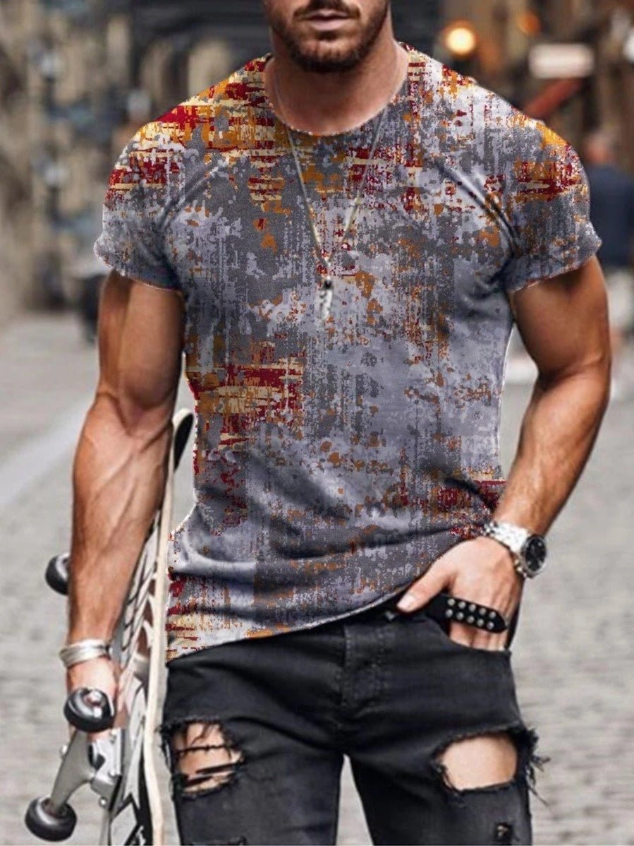 best Mens Street Casual Trend Abstract Painting Print Short-Sleeved T-Shirt 0 shop online at M2K Trends for