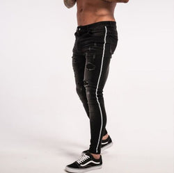 best Men's trend knee hole zipper small feet bursting denim trousers men pants shop online at M2K Trends for mens pants