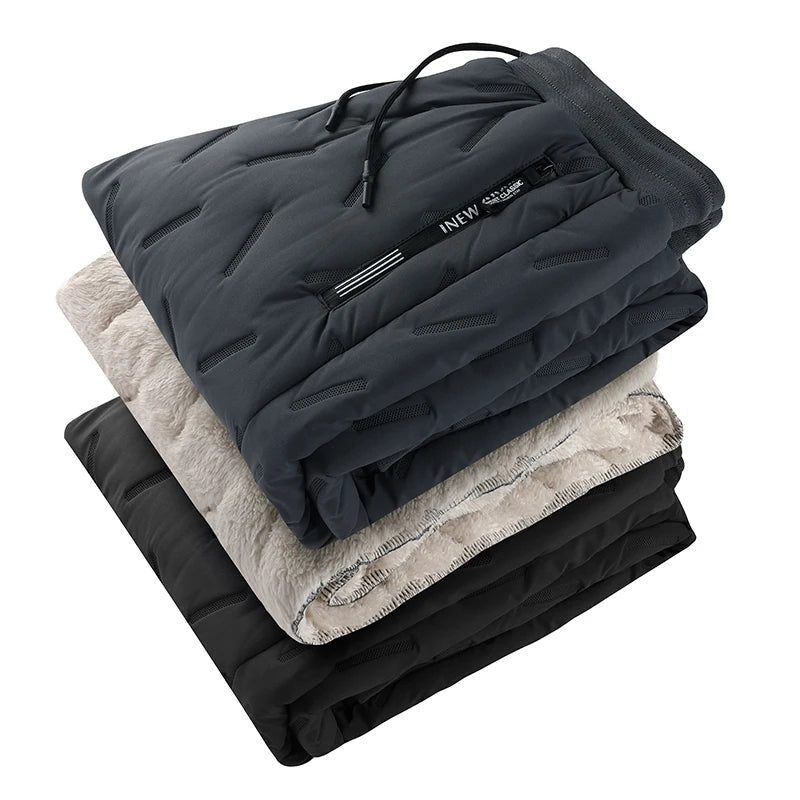 best Men's Trousers Winter Velvet Thickening Loose Fleece Pants With Zip Pocket Large Size Windproof Warm Jogging Pants 0 shop online at M2K Trends for