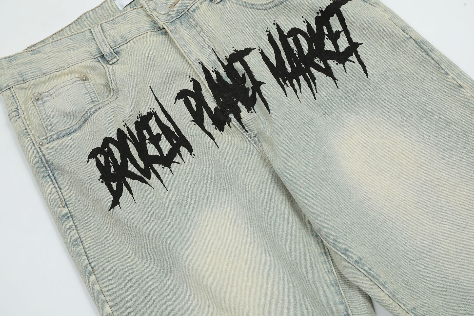 best Men's Washed Embroidered Straight Leg Denim Trousers 0 shop online at M2K Trends for mens pants