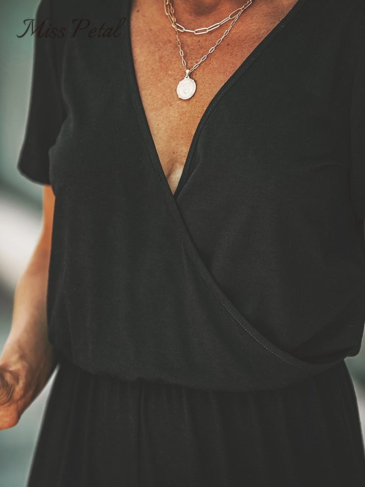 best MISS PETAL V-neck Short Sleeve Jumpsuit For Woman Casual Long Jogger Pants Playsuit 2023 Summer Overalls Bodysuits Rompers 0 shop online at M2K Trends for