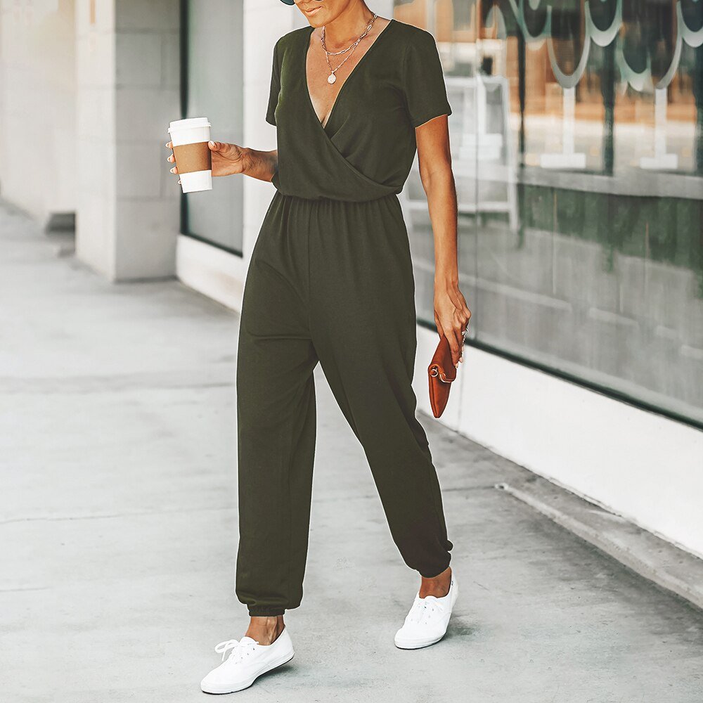 best MISS PETAL V-neck Short Sleeve Jumpsuit For Woman Casual Long Jogger Pants Playsuit 2023 Summer Overalls Bodysuits Rompers 0 shop online at M2K Trends for