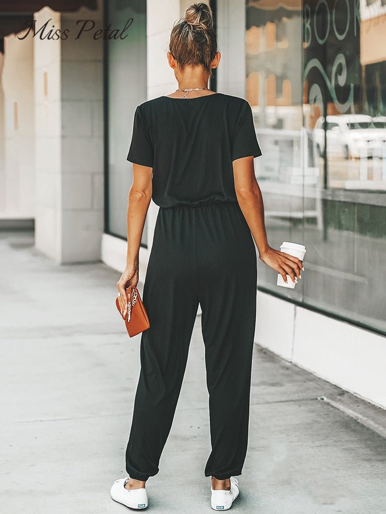 best MISS PETAL V-neck Short Sleeve Jumpsuit For Woman Casual Long Jogger Pants Playsuit 2023 Summer Overalls Bodysuits Rompers 0 shop online at M2K Trends for