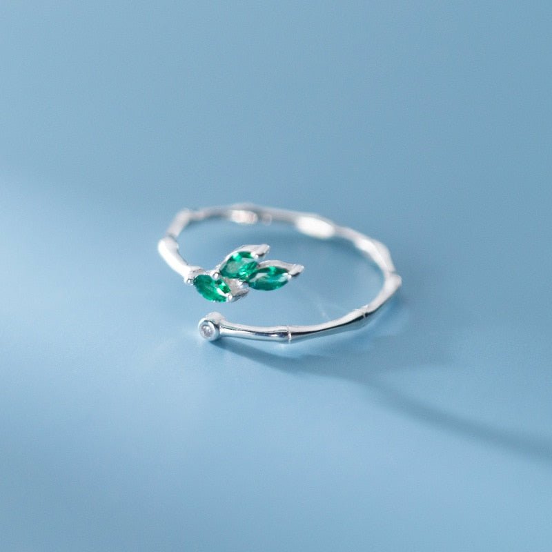 best Modian Fashion Green Crystal Leaves Slub Ring for Women Pure 925 Sterling Silve Plant Free Size Ring Original Fine Jewelry Gift 0 shop online at M2K Trends for