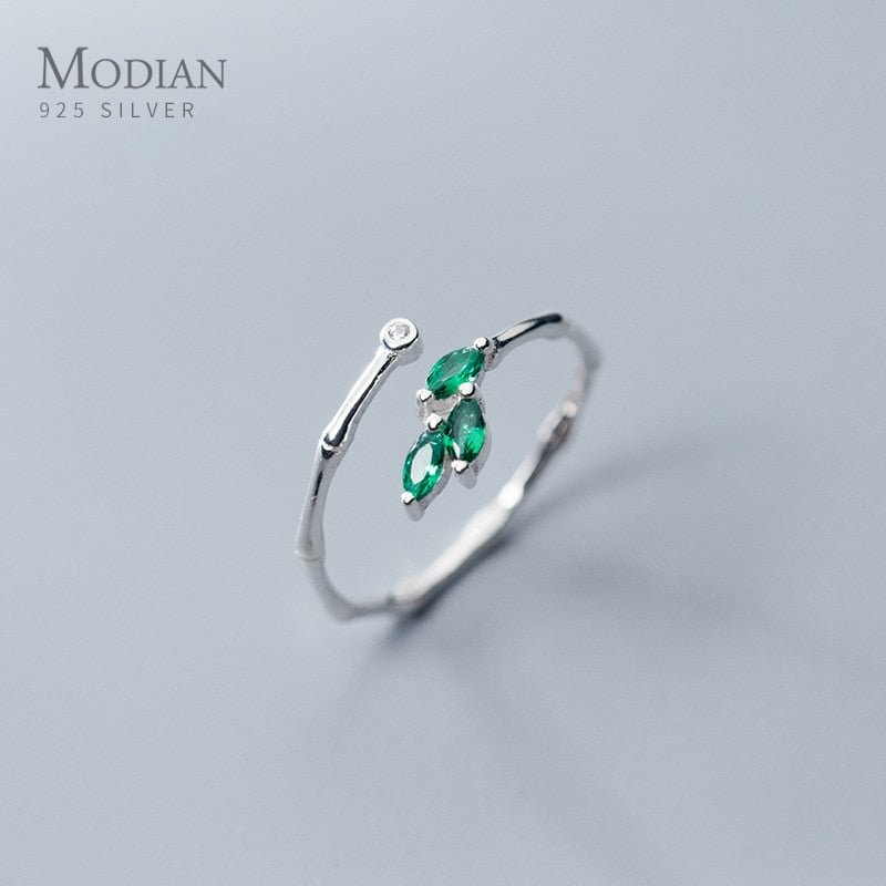 best Modian Fashion Green Crystal Leaves Slub Ring for Women Pure 925 Sterling Silve Plant Free Size Ring Original Fine Jewelry Gift 0 shop online at M2K Trends for