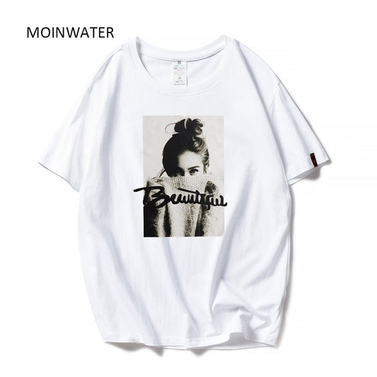 best MOINWATER Women New Fashion T shirts Female Cotton White Black Tees&Tops Lady High Street Casual T-shirt MT1943 0 shop online at M2K Trends for