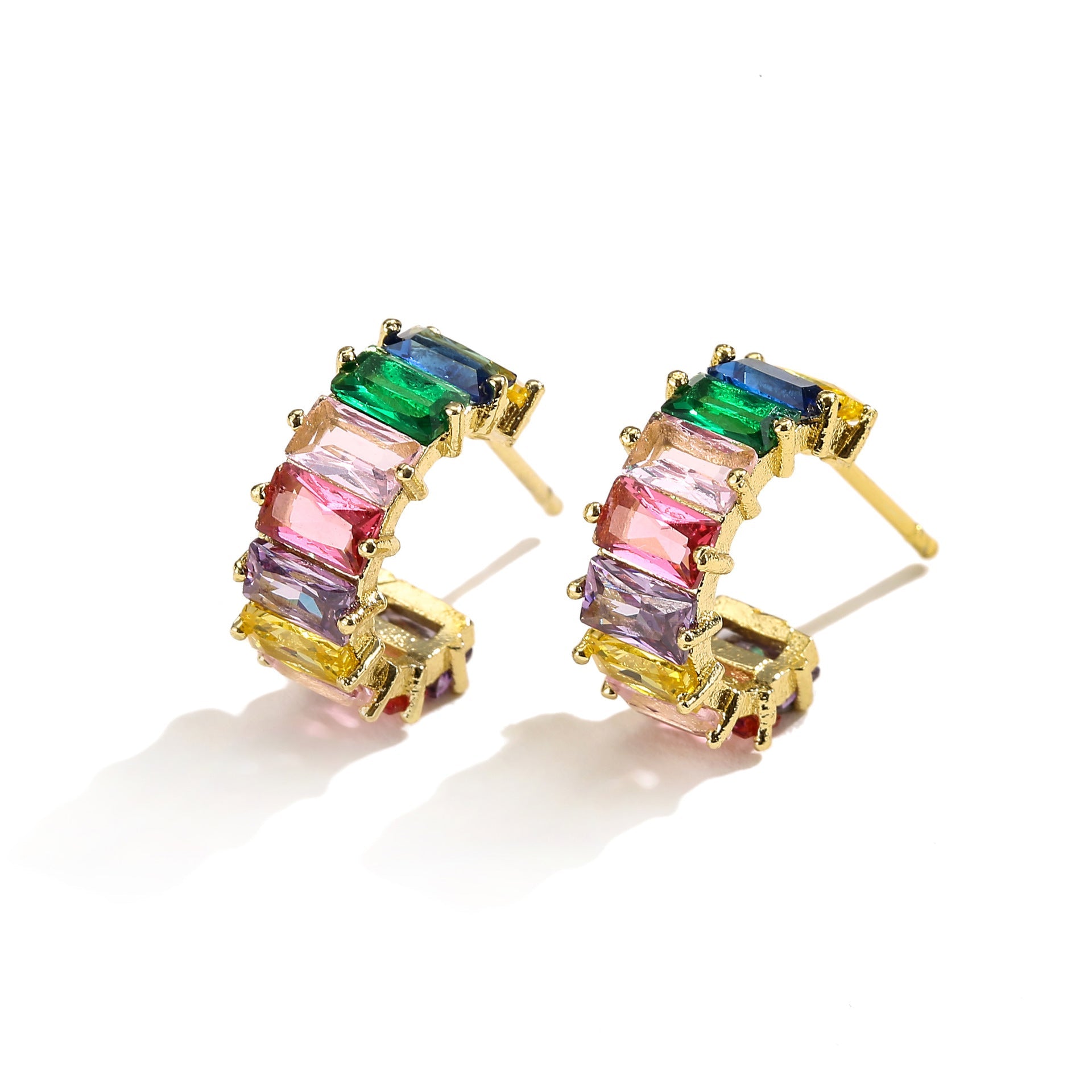 best Multicolor glass diamond C-shaped earrings Accessories shop online at M2K Trends for