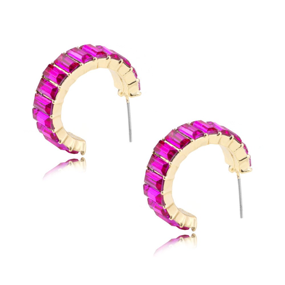 best Multicolor glass diamond C-shaped earrings Accessories shop online at M2K Trends for