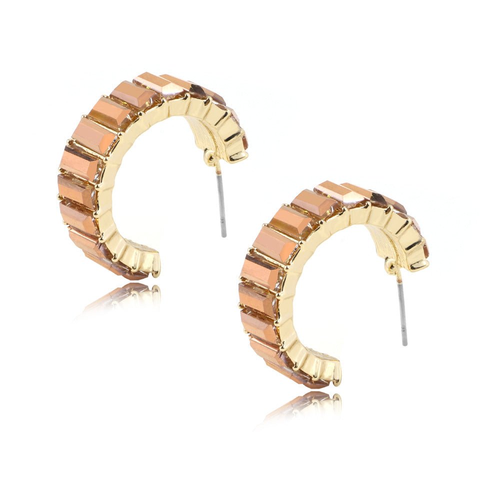 best Multicolor glass diamond C-shaped earrings Accessories shop online at M2K Trends for