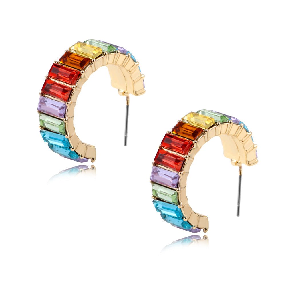 best Multicolor glass diamond C-shaped earrings Accessories shop online at M2K Trends for