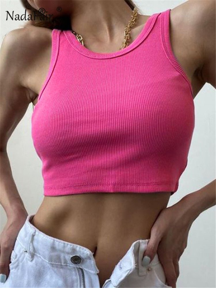 best Nadafair Rib Knit Green Women's Tank Top Summer Casual Basic Skinny Vest Sleeveless White Off Shoulder Y2K Sexy Woman Crop Top 0 shop online at M2K Trends for