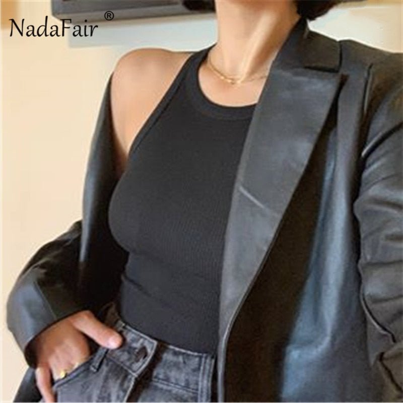 best Nadafair Rib Knit Green Women's Tank Top Summer Casual Basic Skinny Vest Sleeveless White Off Shoulder Y2K Sexy Woman Crop Top 0 shop online at M2K Trends for