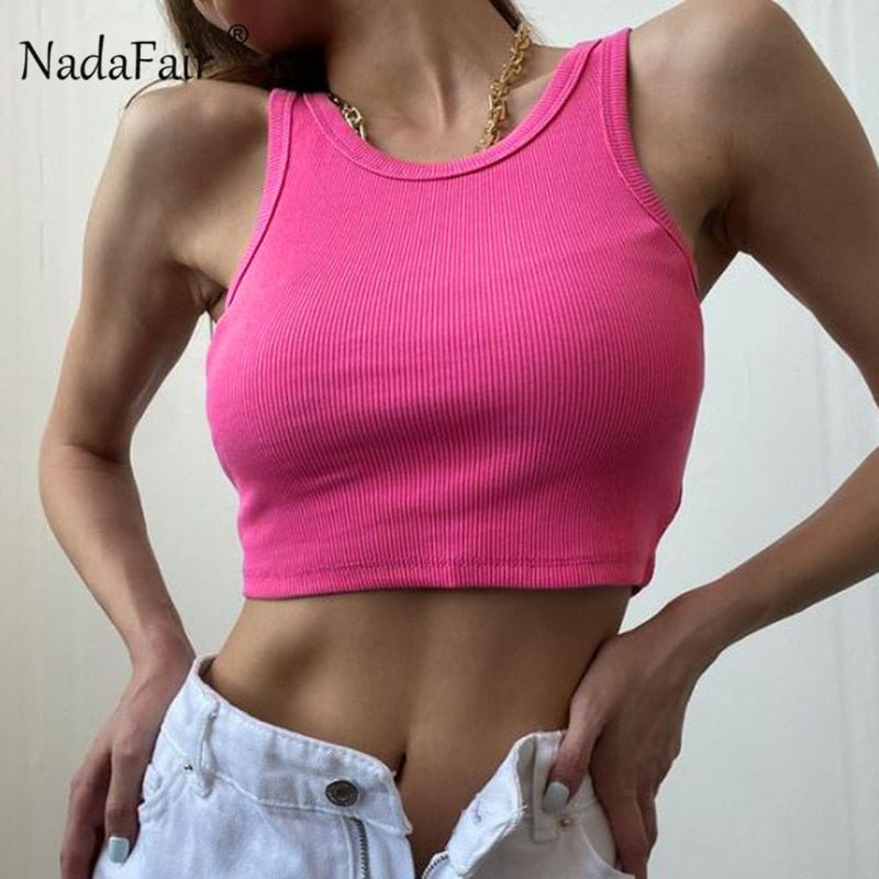 best Nadafair Rib Knit Green Women's Tank Top Summer Casual Basic Skinny Vest Sleeveless White Off Shoulder Y2K Sexy Woman Crop Top 0 shop online at M2K Trends for