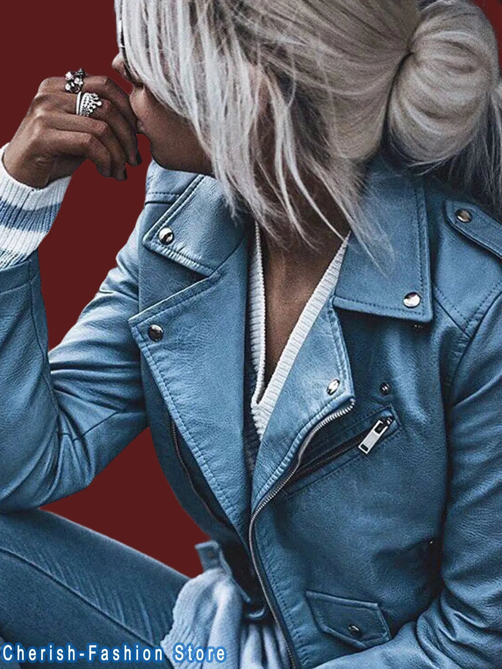 best New Arrival 2022 brand Winter Autumn Motorcycle leather jackets yellow leather jacket women leather coat slim PU jacket Leather shop online at M2K Trends for