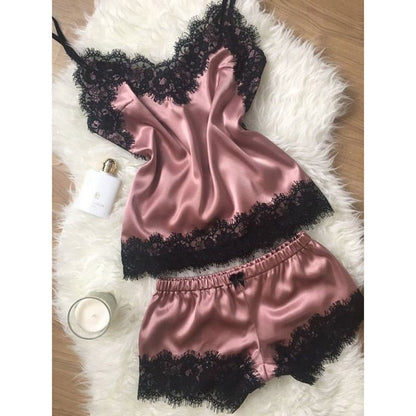 best New Arrivals Sexy Lace Satin Pajama Sets Women&#39;s Sleepwear Sleeveless Tops+Shorts Sets Pyjama Sets For Women Pijama Nightwear 0 shop online at M2K Trends for