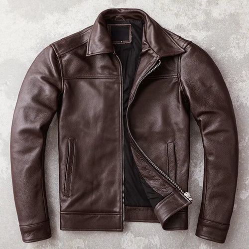 best New Casual Real Cowhide Genuine Leather Jacket Men Slim Mens Clothes Spring Autumn Men's Cow Clothing Asian Size 6XL shop online at M2K Trends for Jackets & Coats
