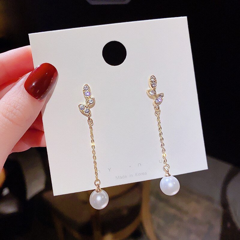 best New Classic Elegant Imitation Dangle Gold Color Earrings For Women Crystal Long Tassel Exquisite Drop Earring Wedding Jewelry ear ring shop online at M2K Trends for