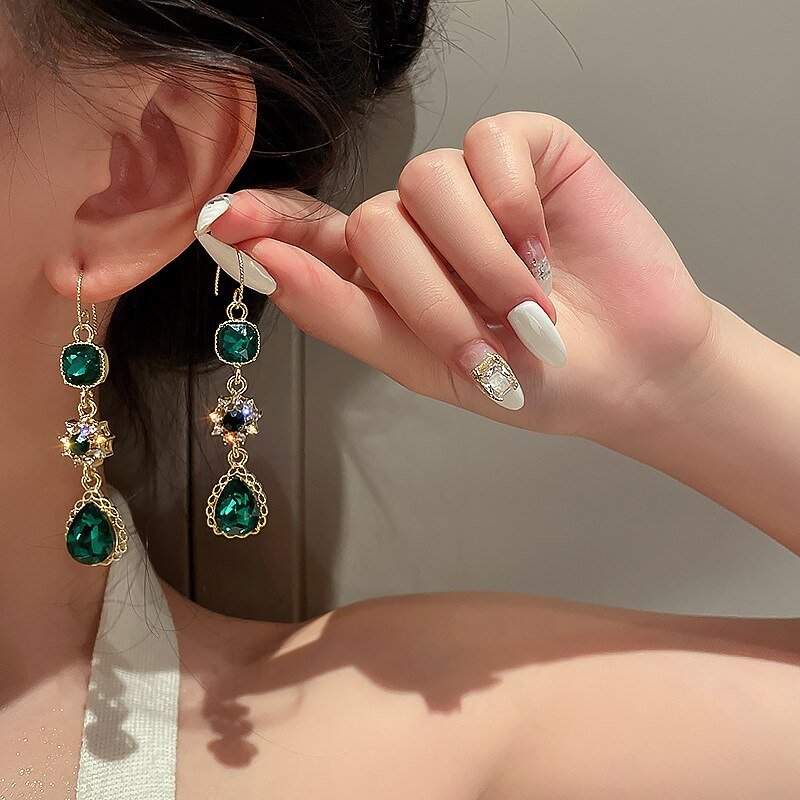best New Classic Elegant Imitation Dangle Gold Color Earrings For Women Crystal Long Tassel Exquisite Drop Earring Wedding Jewelry ear ring shop online at M2K Trends for