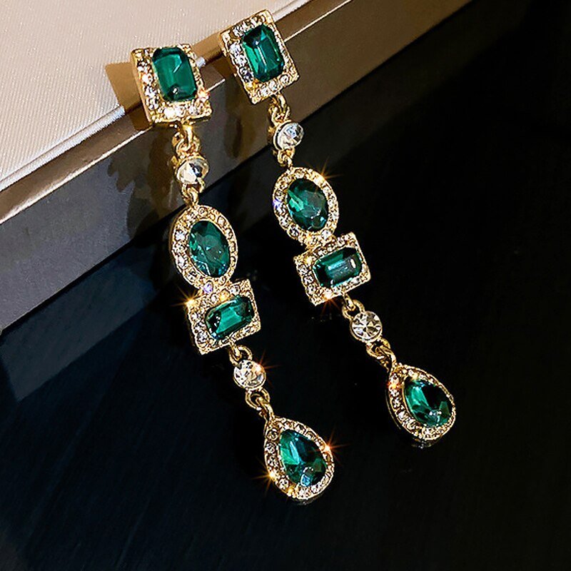 best New Classic Elegant Imitation Dangle Gold Color Earrings For Women Crystal Long Tassel Exquisite Drop Earring Wedding Jewelry ear ring shop online at M2K Trends for