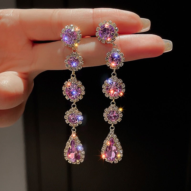 best New Classic Elegant Imitation Dangle Gold Color Earrings For Women Crystal Long Tassel Exquisite Drop Earring Wedding Jewelry ear ring shop online at M2K Trends for