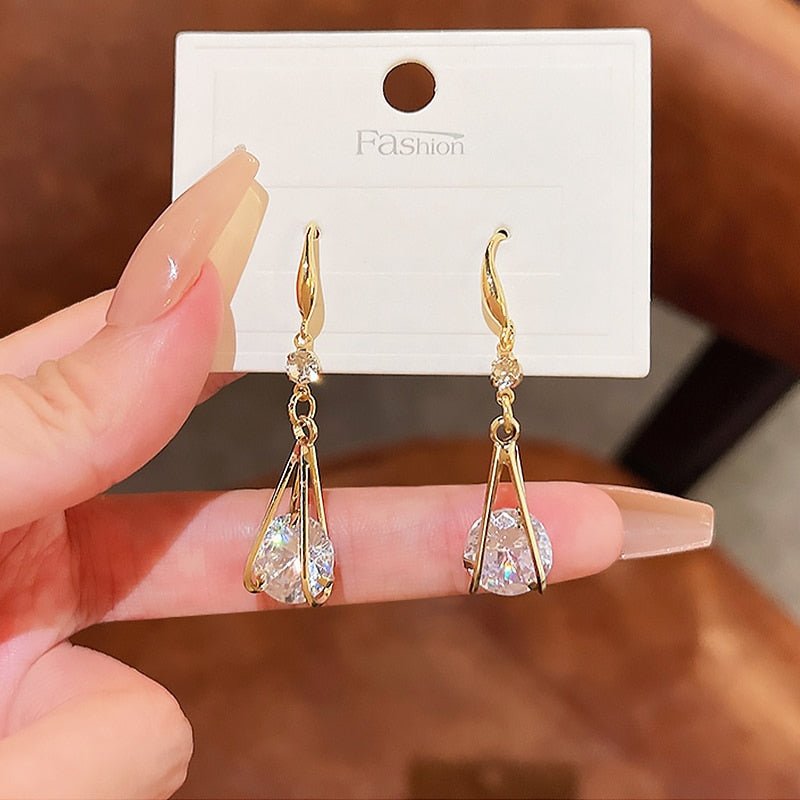 best New Classic Elegant Imitation Dangle Gold Color Earrings For Women Crystal Long Tassel Exquisite Drop Earring Wedding Jewelry ear ring shop online at M2K Trends for