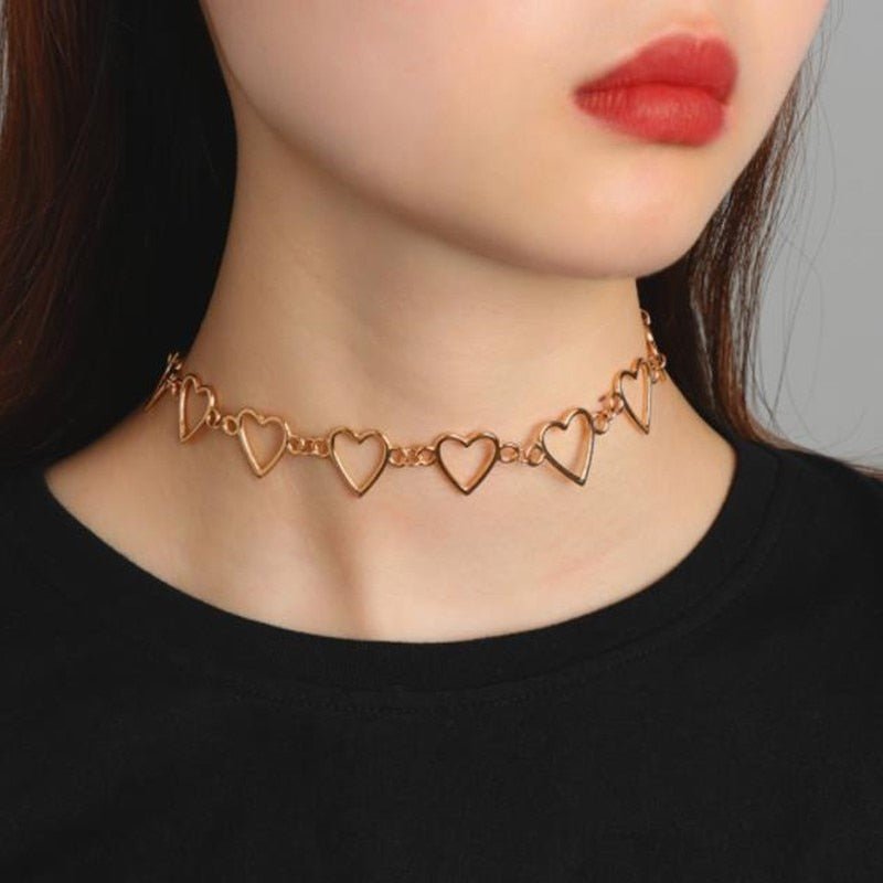 best New Hollow Korean Sweet Love Heart Choker Necklace Statement Girlfriend Gift Cute Bicolor Necklace Jewelry Collier Femme 2022 Jewelry & Watches shop online at M2K Trends for Fashion Jewelry