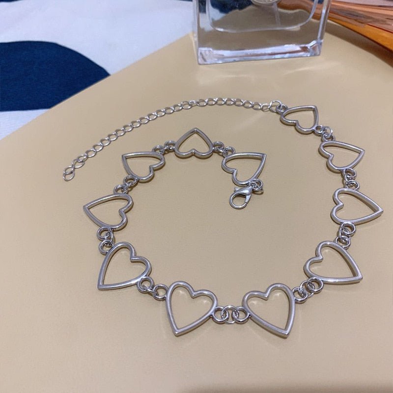 best New Hollow Korean Sweet Love Heart Choker Necklace Statement Girlfriend Gift Cute Bicolor Necklace Jewelry Collier Femme 2022 Jewelry & Watches shop online at M2K Trends for Fashion Jewelry