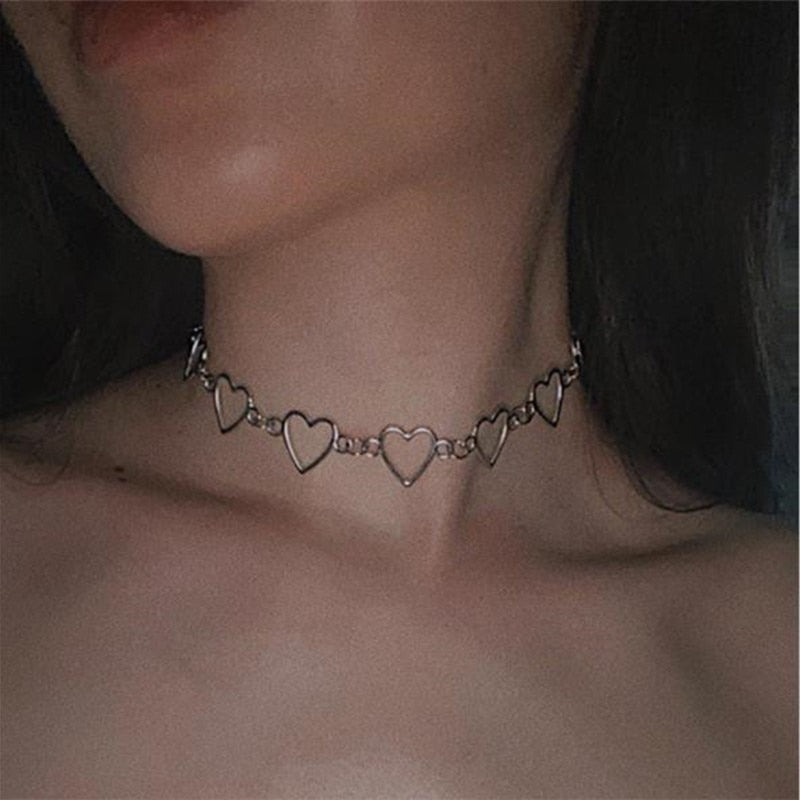 best New Hollow Korean Sweet Love Heart Choker Necklace Statement Girlfriend Gift Cute Bicolor Necklace Jewelry Collier Femme 2022 Jewelry & Watches shop online at M2K Trends for Fashion Jewelry