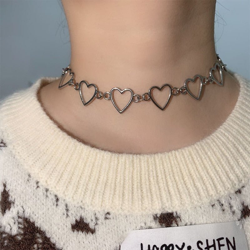 best New Hollow Korean Sweet Love Heart Choker Necklace Statement Girlfriend Gift Cute Bicolor Necklace Jewelry Collier Femme 2022 Jewelry & Watches shop online at M2K Trends for Fashion Jewelry