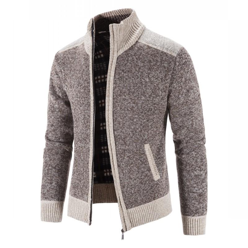 best New Men Sweater Coat Fashion Patchwork Cardigan Men Knitted Sweater Jacket Slim Fit Stand Collar Thick Warm Cardigan Coats Men Winter clothing shop online at M2K Trends for Winter clothing