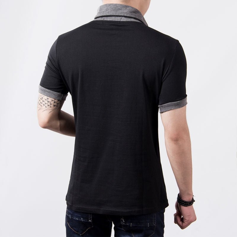 best New Plus Size Summer Mens T-Shirts Fashion 2023 Slim Short Sleeve Patchwork V Neck Cotton Black T Shirt Men Button Tops & Tees men shirts shop online at M2K Trends for
