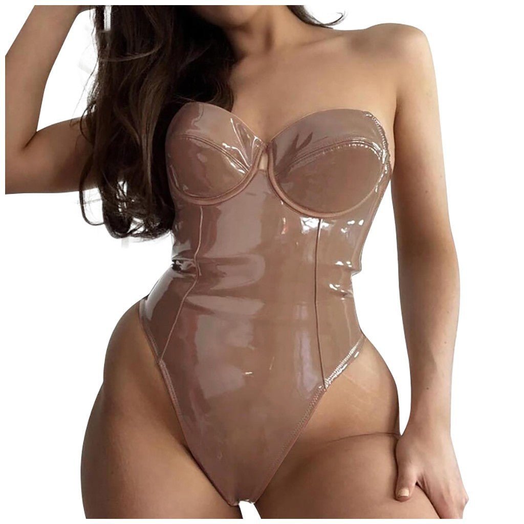 best New Slim Swimsuit Patent Leather One Piece Clothing shop online at M2K Trends for