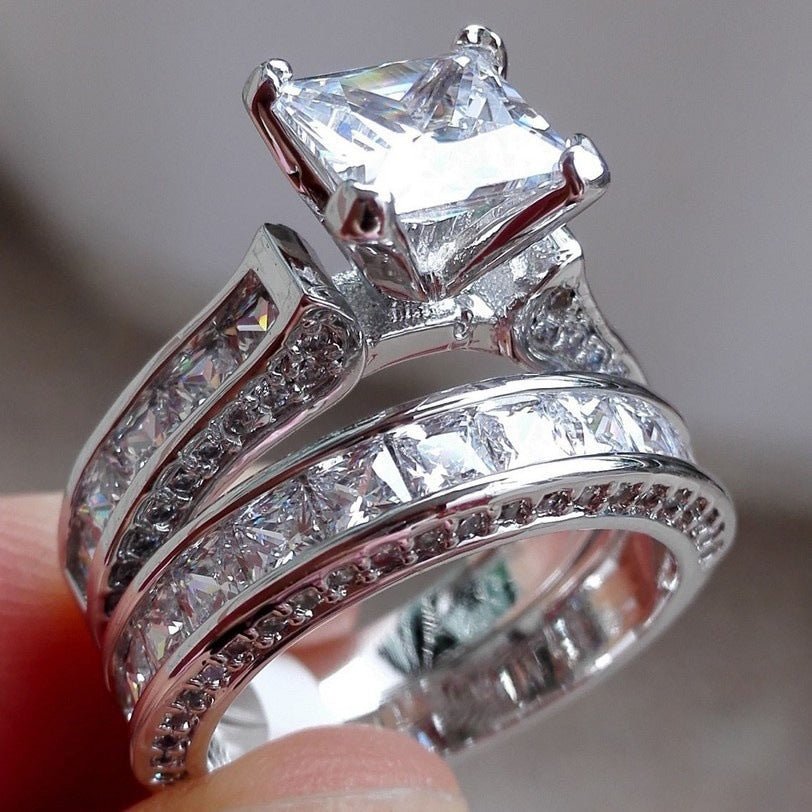 best New Style Charm Couple Rings His Her Silver Color Princess Cut CZ Anniversary Promise Wedding Engagement Ring Sets Accessories shop online at M2K Trends for