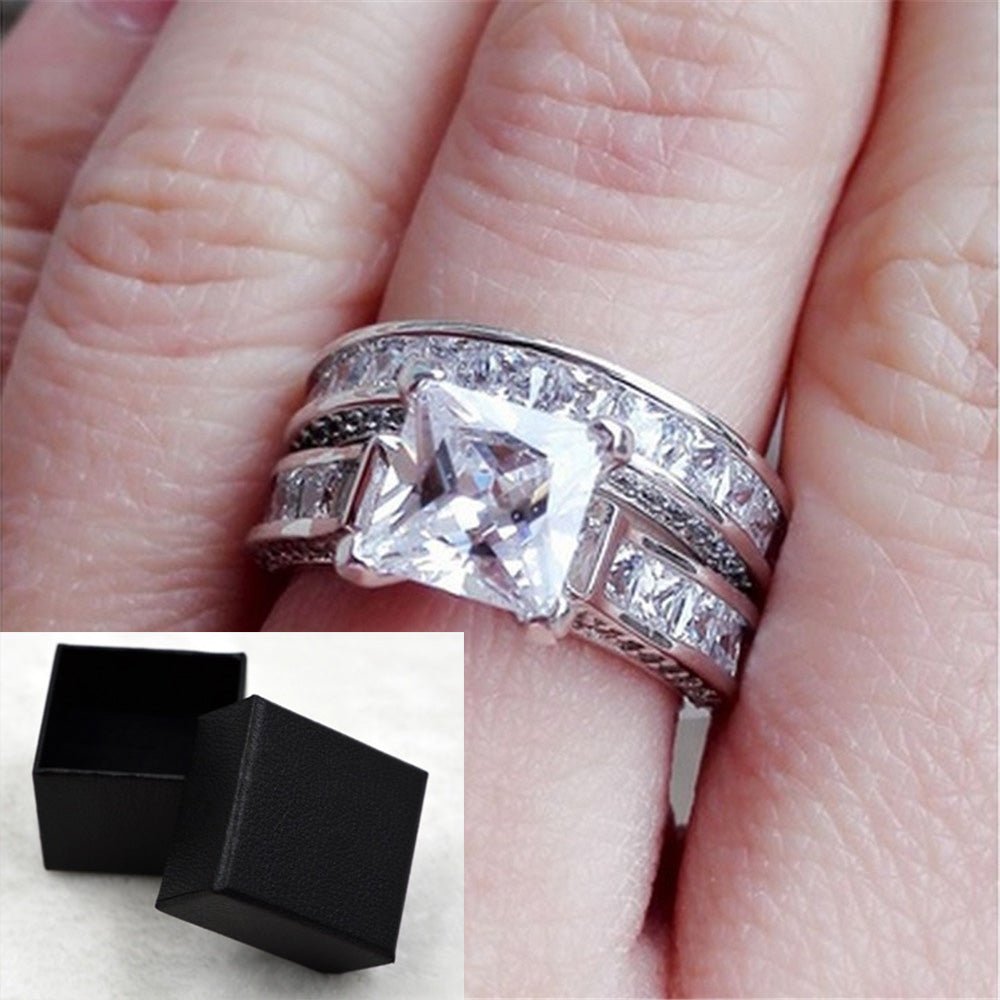 best New Style Charm Couple Rings His Her Silver Color Princess Cut CZ Anniversary Promise Wedding Engagement Ring Sets Accessories shop online at M2K Trends for