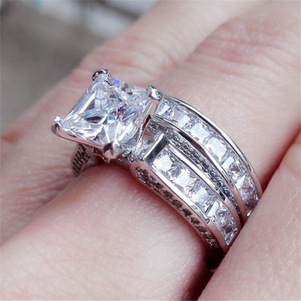 best New Style Charm Couple Rings His Her Silver Color Princess Cut CZ Anniversary Promise Wedding Engagement Ring Sets Accessories shop online at M2K Trends for