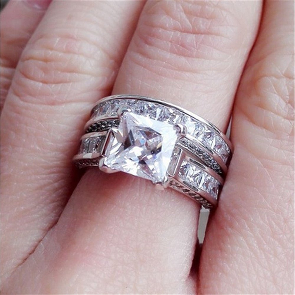 best New Style Charm Couple Rings His Her Silver Color Princess Cut CZ Anniversary Promise Wedding Engagement Ring Sets Accessories shop online at M2K Trends for