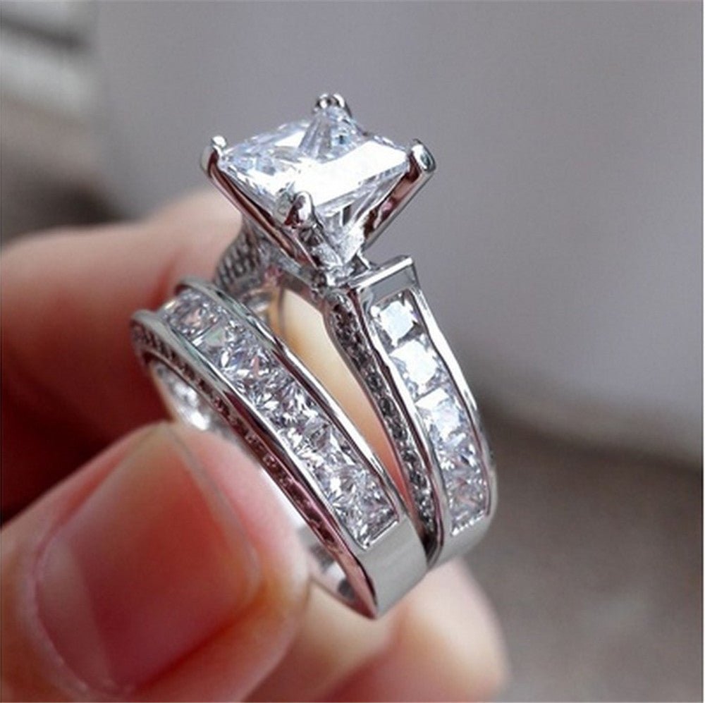 best New Style Charm Couple Rings His Her Silver Color Princess Cut CZ Anniversary Promise Wedding Engagement Ring Sets Accessories shop online at M2K Trends for
