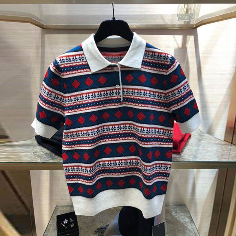 best New Style POLO Collar Striped Sweater Short Sleeve T-shirt 0 shop online at M2K Trends for