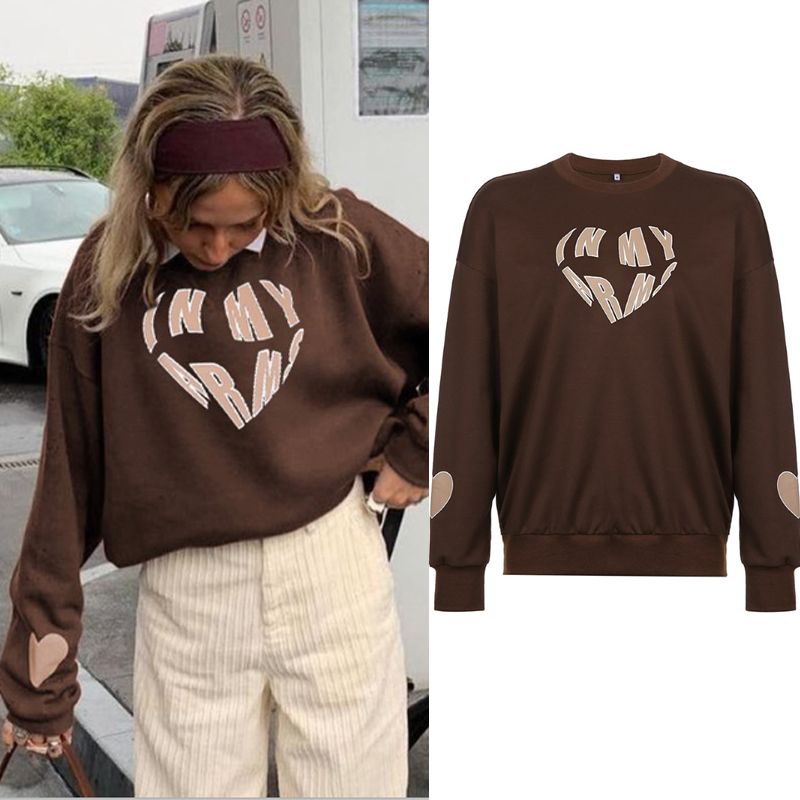 best New women's European and American style retro brown mushroom embroidery loose round neck sweater women's casual pullover top 0 shop online at M2K Trends for